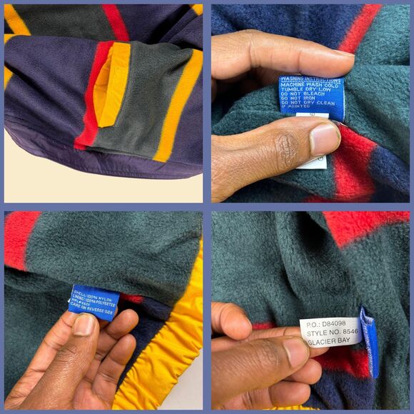 90s XL Dunbrooke Sport jacket, vintage fleece lined yellow & blue zip up jacket - Picture 2 of 8